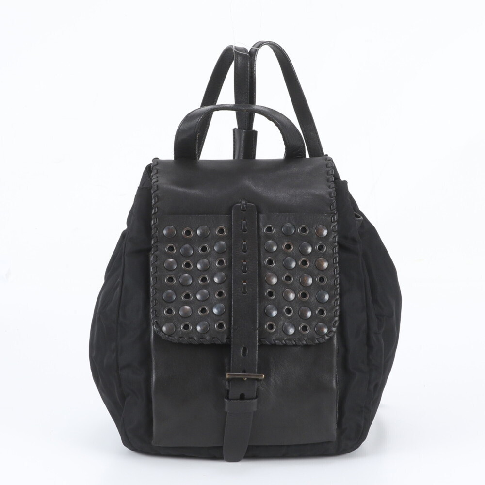 Prada Tessuto Nylon Triangle Logo Studded Leather Backpack for Women